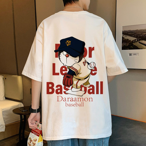 夏季纯棉潮牌港风多啦A梦短袖t恤