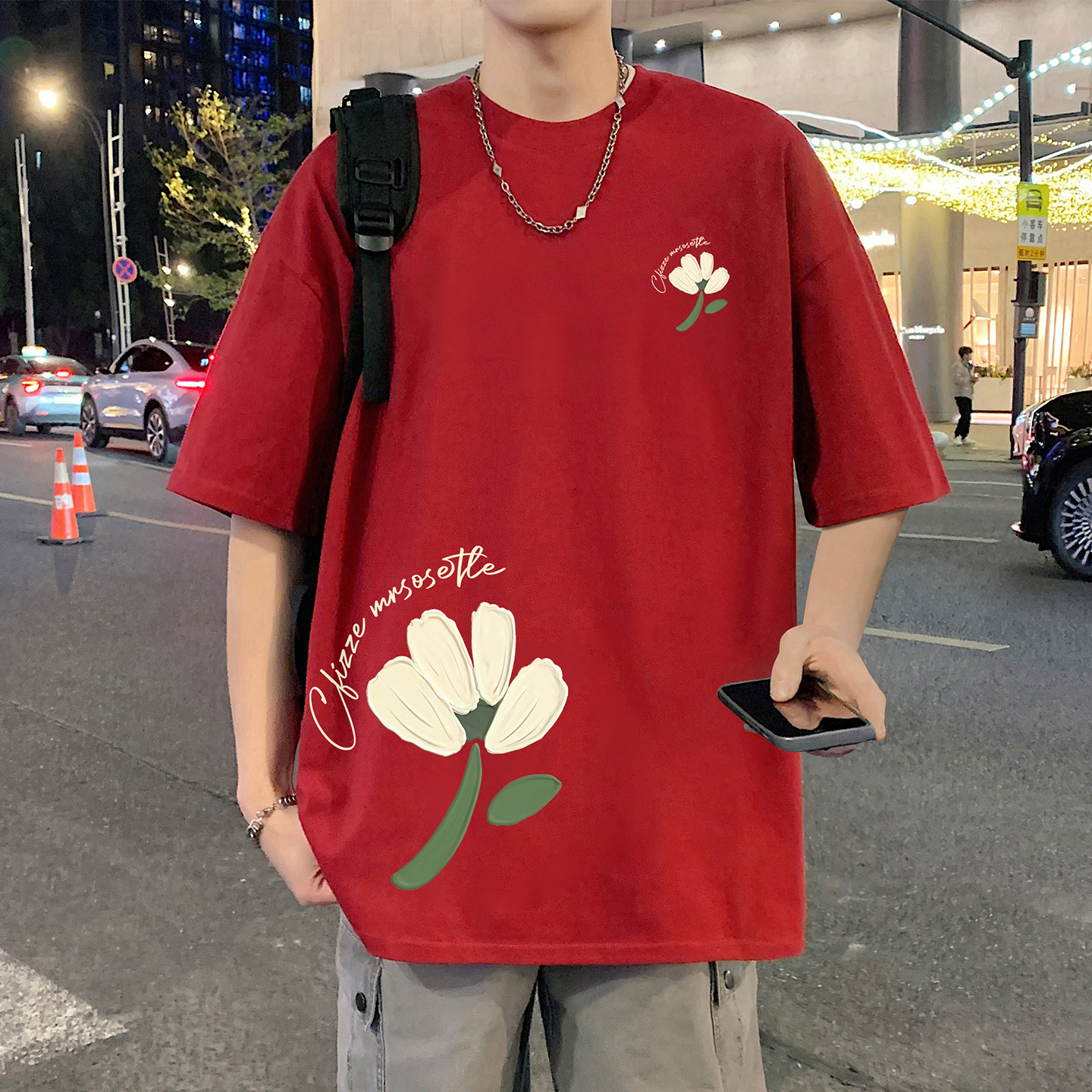 短袖T恤男夏季宽松休闲潮牌上衣2026新款美式运动纯棉圆领体恤衫