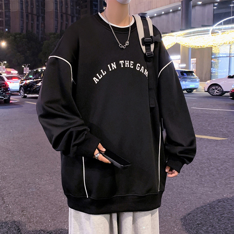 美式潮牌卫衣男秋冬季2026新款男装圆领打底衫无帽外套宽松长袖男