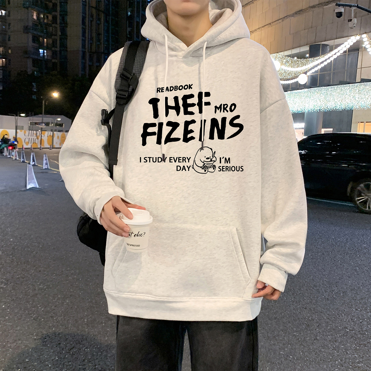 复古大码连帽卫衣男春秋季高街休闲宽松连帽衫青少年新款长袖外套
