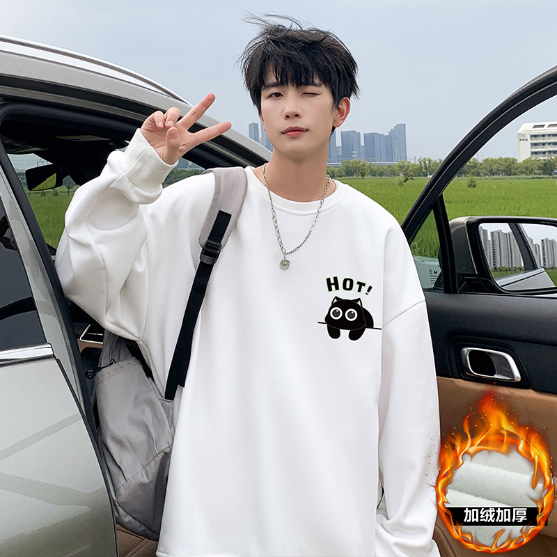 圆领卫衣男秋冬季2025新款潮牌休闲无帽上衣oversize港风男装外套