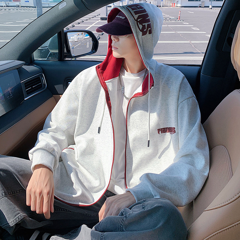 卫衣男秋冬季连帽开衫休闲连帽衫大码宽松拉链运动外套美式上衣服