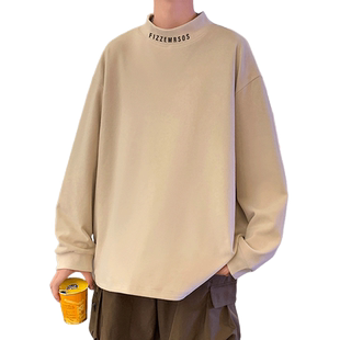 德绒打底衫男春秋季新款半高领保暖内搭长袖加厚针织衫中领毛衣潮