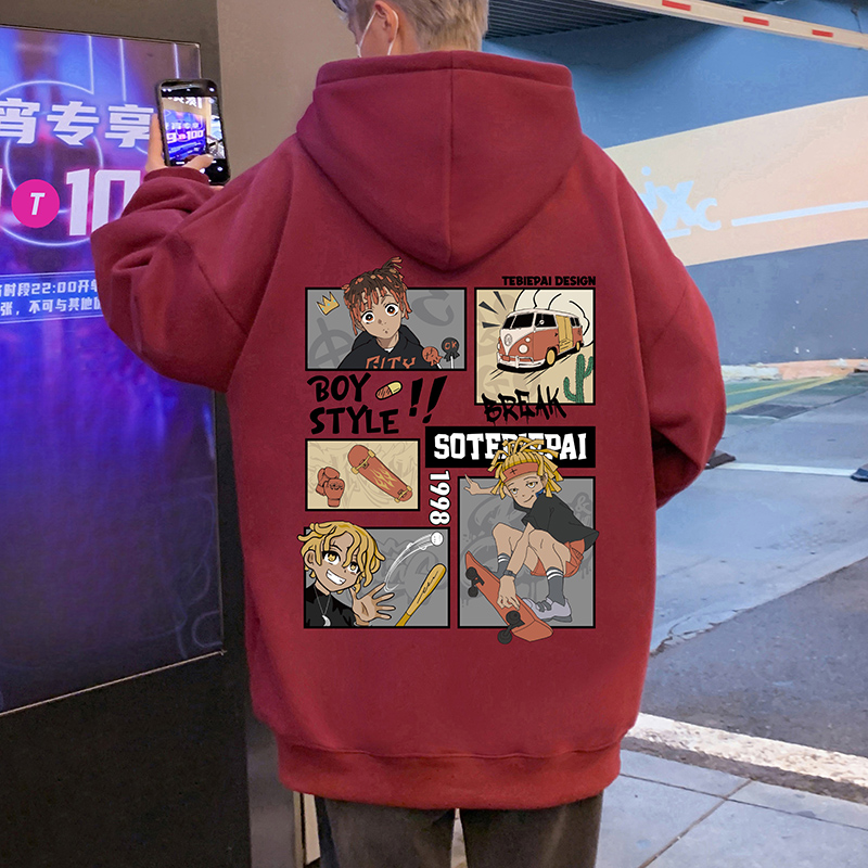 潮流卡通印花连帽卫衣男女百搭