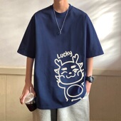 短袖 卡通印花体恤ins情侣潮牌宽松港风纯棉半袖 T恤男2026新款 夏季