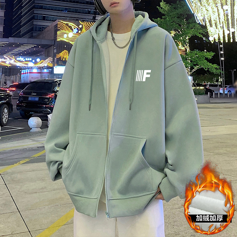 开衫卫衣男秋冬季2026新款大码休闲美式连帽外套加绒宽松潮牌上衣