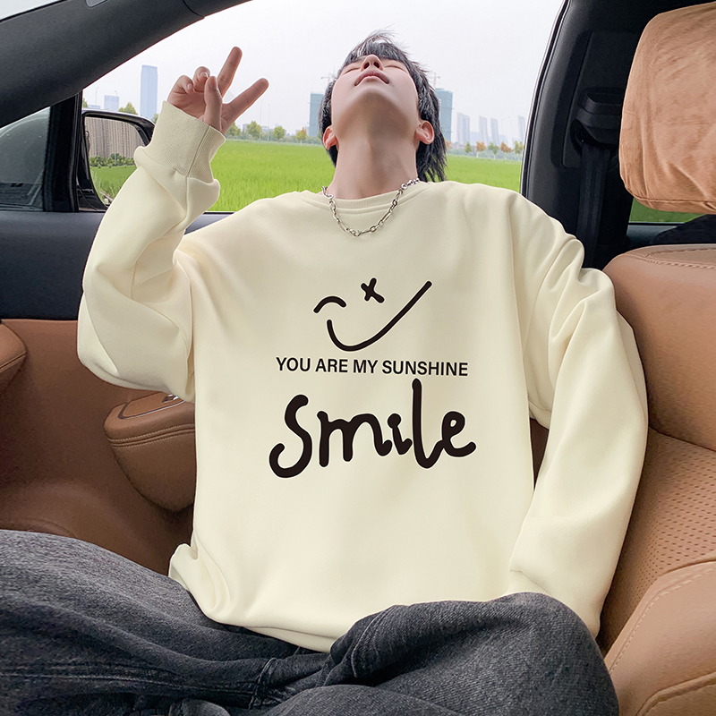 圆领卫衣男秋冬季2025新款无帽套头长袖上衣oversize港风宽松男装