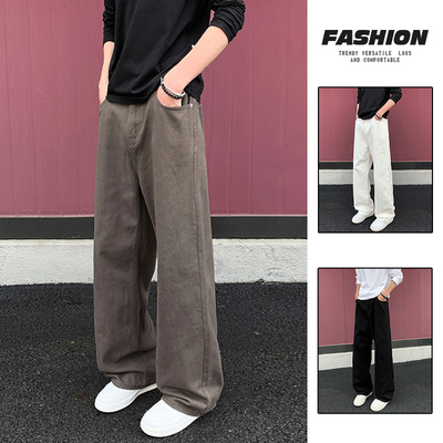 牛仔裤男秋冬季纯色宽松大码直筒裤ins2025新款休闲潮牌拖地长裤