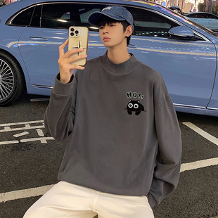 德绒打底衫男秋冬季内搭长袖2026新款半高领针织衫美式男生上衣潮