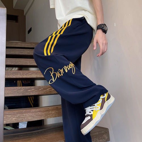 裤子男秋冬季2025新款休闲裤港风男生直筒潮流大码美式条纹运动裤