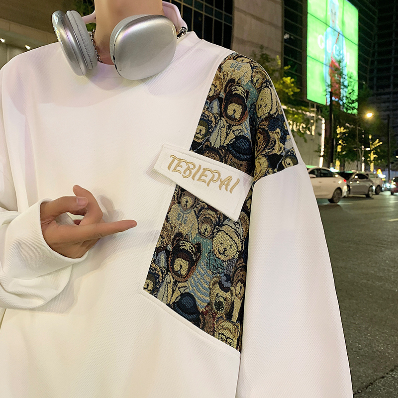 小熊字母刺绣潮流宽松休闲卫衣