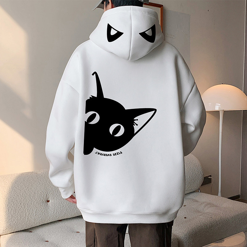 连帽卫衣男2026新款休闲美式帽衫秋冬季大码卡通猫咪潮牌运动外套