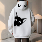 大码 连帽卫衣男2026新款 春秋季 帽衫 卡通猫咪潮牌运动外套 休闲美式
