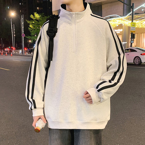 美式卫衣男秋冬季2025新款立领半拉链长袖套头宽松无帽男生外套潮