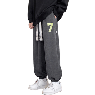 潮牌裤子男秋冬款2026宽松大码束脚卫裤美式高街休闲长裤运动裤7