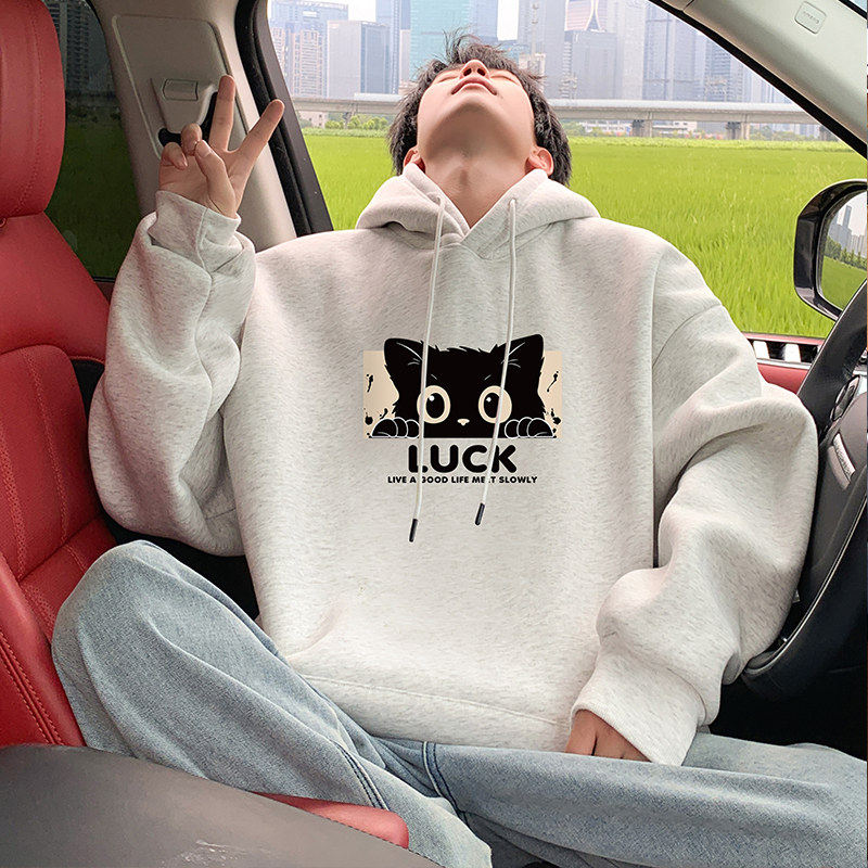 卡通港风连帽卫衣男春秋季新款宽松潮牌休闲帽衫美式高街男生外套