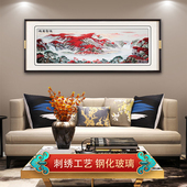 饰画横幅装 新中式 苏绣装 裱实木沙发背景墙艺术刺绣一体画
