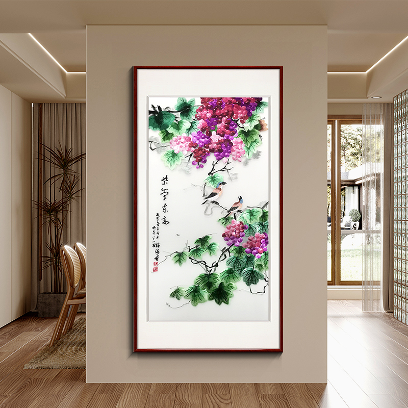 紫气东来苏绣成品挂画入户玄关装饰画客厅竖版墙画中国风刺绣壁画图片