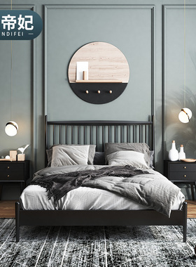 现代简约轻奢北欧全实木主卧室双人大床1.8米 1.5黑色白色竖条床