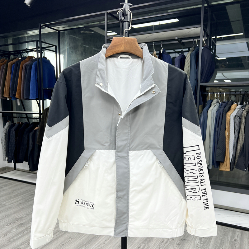 小瑕疵品B品二等品立领夹克衫拼接撞色春秋青年简约外套直筒宽松