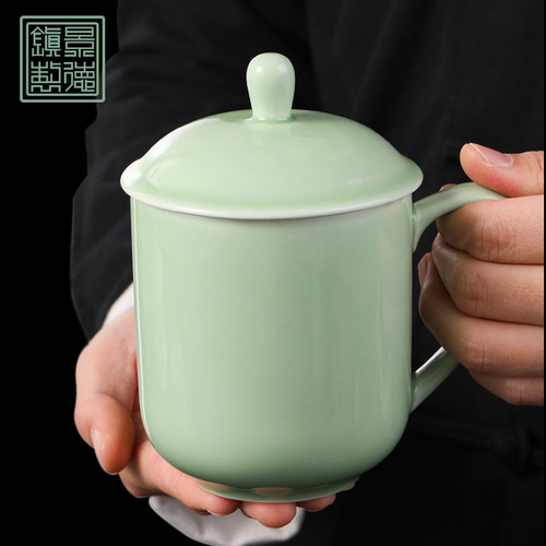 泥火匠景德镇青釉面盖杯