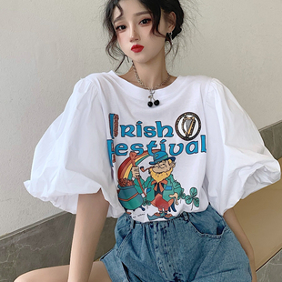 人棉螺纹1 新款 休闲风短袖 T恤女设计感小众拼接上衣ins 1夏季