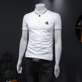 D3323309P65假模白色2024春夏丝光棉翻领短袖POLO衫刺绣潮，男装Polo衫，电商D332
