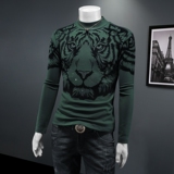 D3322840P100假模绿色2025秋冬纯棉中领长袖打底衫加绒加厚，男装T恤，电商D332