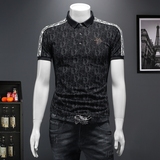 D3323359P80假模白色2023春夏丝光棉翻领短袖POLO衫刺绣潮，男装Polo衫，电商D332