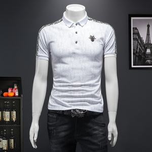 D332 3359 P80 假模白色 2023春夏丝光棉翻领短袖POLO衫 刺绣潮,男装Polo衫,电商D332