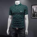 D3322415P75假模绿色2024春夏丝光棉翻领短袖POLO衫刺绣潮，男装Polo衫，电商D332