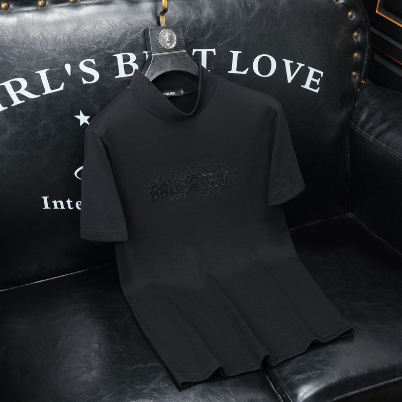 D33236965P85沙发黑色2024秋冬纯棉中领短袖打底衫加绒加厚，男装T恤，电商D332