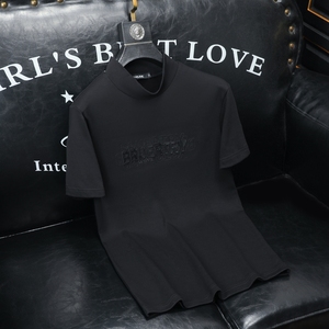 D332 36965 P85 沙发黑色 2024秋冬纯棉中领短袖打底衫 加绒加厚,男装T恤,电商D332