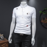 D3322235P80假模白色2023春夏丝光棉翻领短袖POLO衫刺绣男潮，男装Polo衫，电商D332
