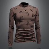 D3322814P100镂空咖啡2025秋冬纯棉中领长袖打底衫加绒加厚，男装T恤，电商D332