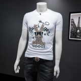 D33287111P75假模黑色2023春夏丝光圆领短袖T恤印花男潮，男装T恤，电商D332