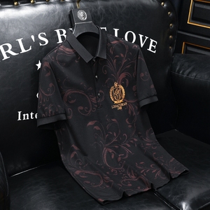 D332 3329 P75 沙发咖啡 2023春夏丝光棉翻领短袖POLO衫 刺绣潮,男装Polo衫,电商D332