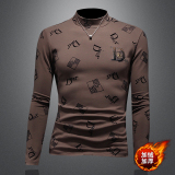 D3322814P100镂空咖啡2025秋冬纯棉中领长袖打底衫加绒加厚，男装T恤，电商D332