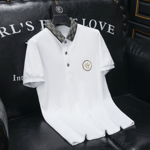 D332 3358 P75 沙发白色 2023春夏丝光翻领短袖POLO衫 印花潮,男装Polo衫,电商D332