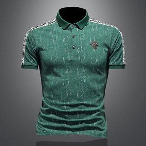 D332 3359 P80 镂空绿色 2023春夏丝光翻领短袖POLO衫 刺绣潮,男装Polo衫,电商D332