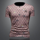 D3328511P70镂空绿色2023春夏丝光圆领短袖T恤印花男潮，男装T恤，电商D332