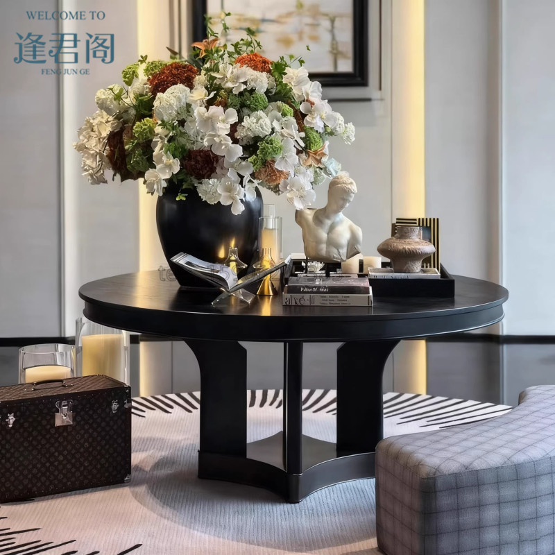 酒店大堂现代轻奢风圆形花台售楼处高级感设计师款玄关端景台定制