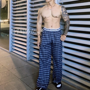 男宽松直筒阔腿休闲长裤 复古格子裤 子潮 GLOW美式 EVENING