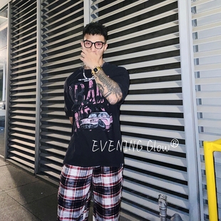 T恤男女宽松嘻哈oversize半袖 复古水洗做旧短袖 GLOW美式 EVENING