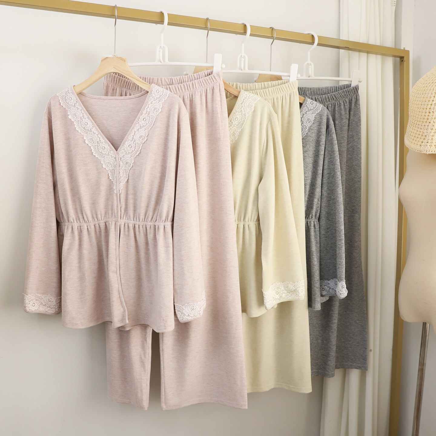 秋冬羊绒蛋白洛可可磨毛保暖家居睡衣/家居服套装