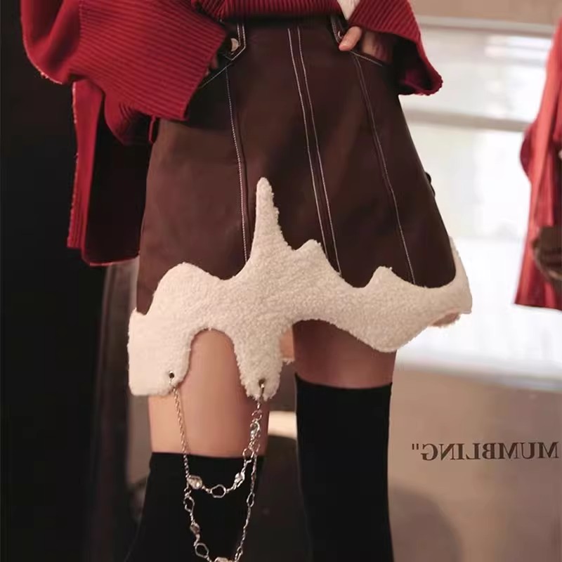 2024冬「松仁芝士」半身裙女设计感小众a字裙 春秋高腰艺术感短裙