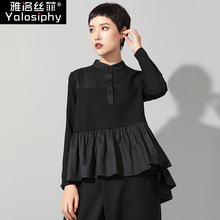 拼接显瘦娃娃衫 上衣女 T恤秋季 长袖 新款 欧美时尚 大版 ins风潮款 女装