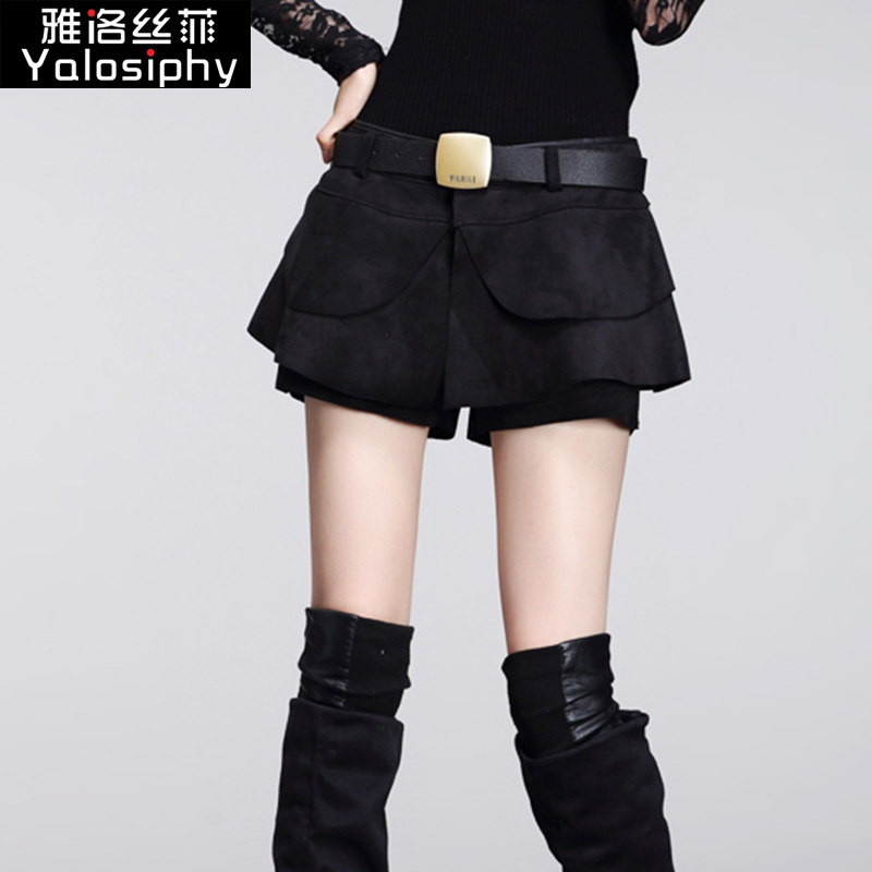 欧洲站2021春秋新款女显瘦短裤裙 鹿皮绒裙裤百搭A字短裤热裤冬潮