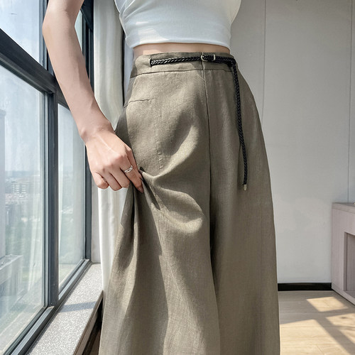 星亿2026夏季新款天丝亚麻弯刀裤高腰休闲裤冰丝阔腿拖地裤女