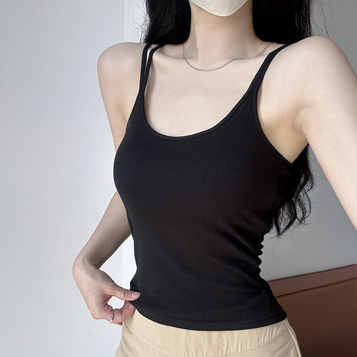 K3711严选U领露背带胸垫吊带背心女夏季内搭修身显瘦打底上衣外穿